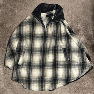 Blank NYC shawl with faux leather collar - option to button arm holes closed